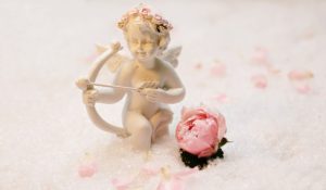 天使の人形とバラの写真